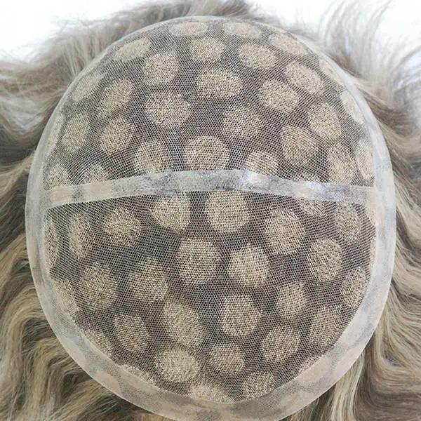 Men′s Natural Human Hair Toupee French Lace with Clear PU Around with Spot Highlight