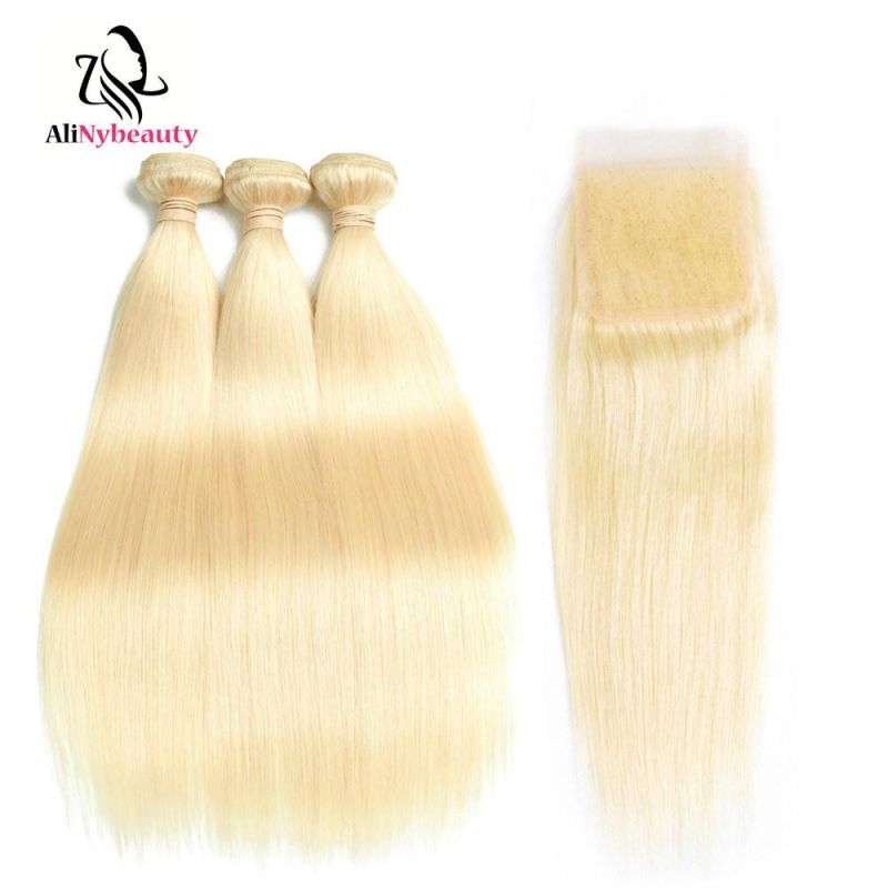 High Quality Brazilian Blonde Color 613 Remy Human Hair Bundles with Lace Closure