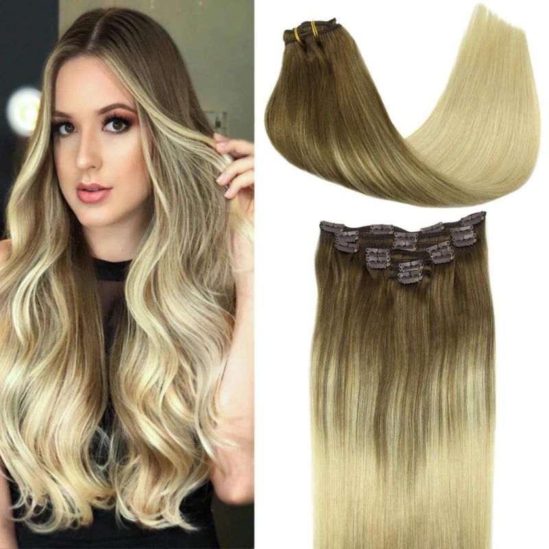 Brazilian Human Hair Extensions Full Head Clip in Remy Human Hair Straight Hair Extensions Multi Color 20 Inches Clip in