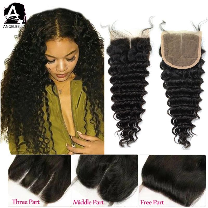 Angelbella Middles Part 4X4 Lace Closures Hot Sale Deep Wave Virgin Hair Closures