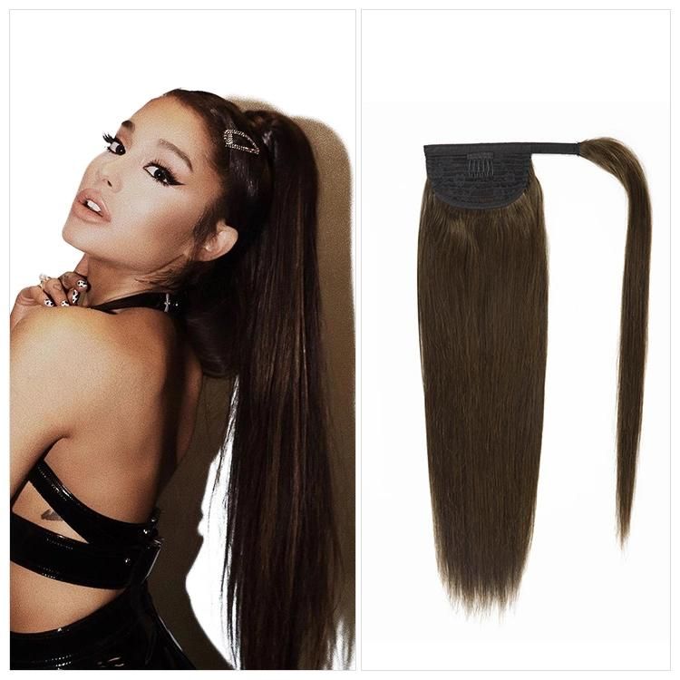 Kbeth Human Hair Extensions Ponytails Clip in Wrap Around Natural Straight #4 Medium Brown Ponytail 100% Cuticle Aligned Brazilian Hair Extension