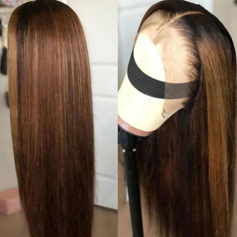 Straight Lace Front Wig Human Hair Ombre Brown Wig Highlight Colored Transparent HD Lace Frontal Wig Full Pre Plucked 30 Inches