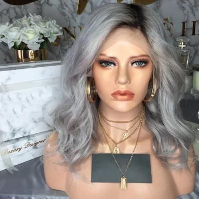 Lace Front Human Hair Wigs Brazilian Body Wave Remy Hair Bleached Knots 150% Density Ombre Grey Transparent Lace Color for Women