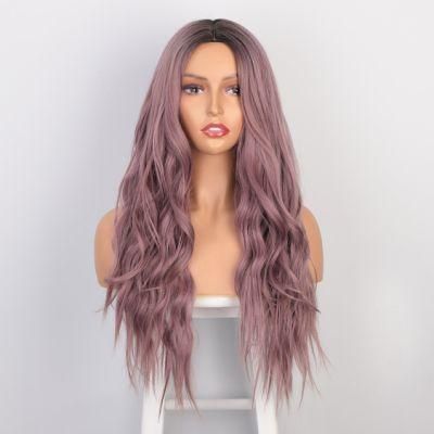 Fantasy Pastel Violet 26inch Long Water Wavy Wigs Heat Resistant Synthetic Fiber Wig for Women