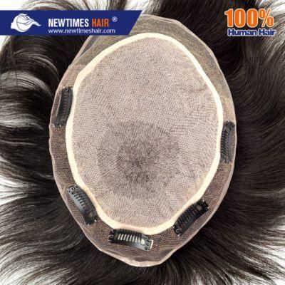 Short Lace Brown Bleached Knots Men&prime;s Wig Human Hair