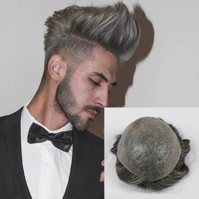 Kbeth 100% Indian Hair Silicone Base Replacement System Hair Wig for Men with Gary Toupee Human Hair Toupees for Old Men Ready to Ship