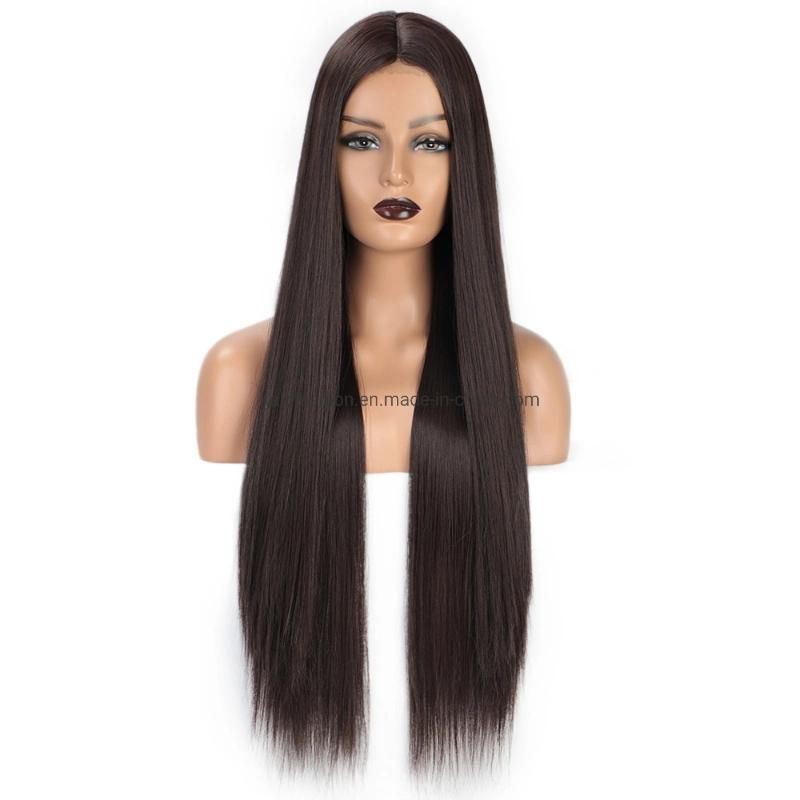 30 Inch Long Silky Straight Brown Wig Middle Part Swiss Lace Wigs Synthetic Wigs for Black Women