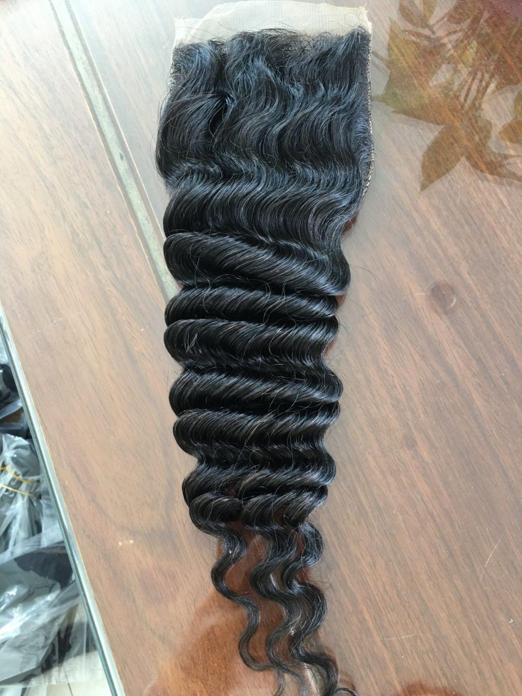 Hot Sell Deep Wave Hand Made Lace Closure Hair Extension