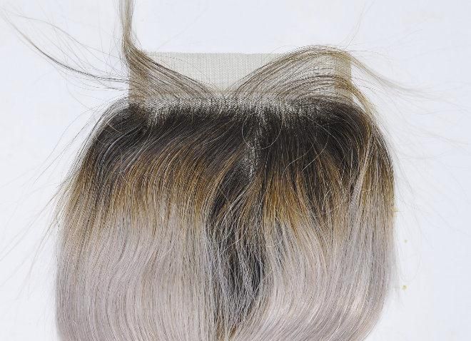Grey Human Hair Lace Closure at Wholesale Price--#1b/Grey (Body Wave)