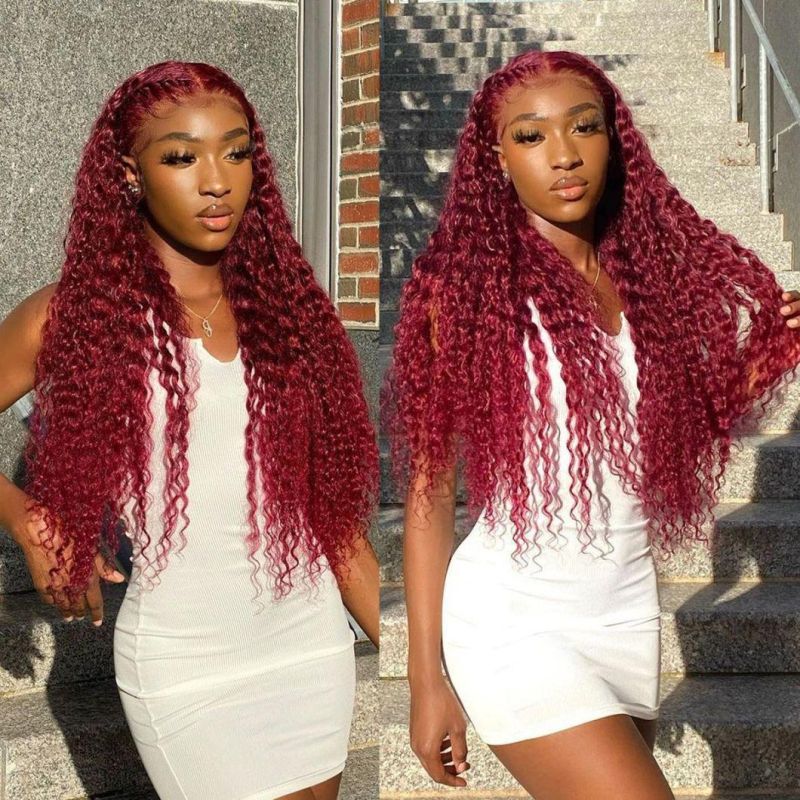 99j Burgundy Red Deep Wave 13X4 Lace Front Wig High 200% Density