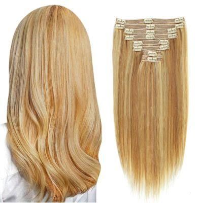 Brazilian Remy Virgin Hair Clip in Hair Extensions 100% Human Hair Weft#27/613