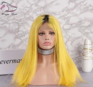 Yellow Color High Quality 130% Density Human Full Lace Straight Hair Wig