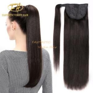 Natural Black Color Brazilian/Indian Virgin/Remy Human Hair Ponytail with Factory Price