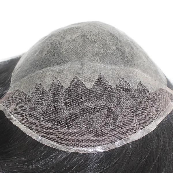 Injected Thin Skin with Lace Front Natural Human Hair Replacement Systems