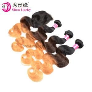 Three Tone Color Virgin Hair 100% Indian Ombre Human Hair Weft with 4*4 Lace Closure