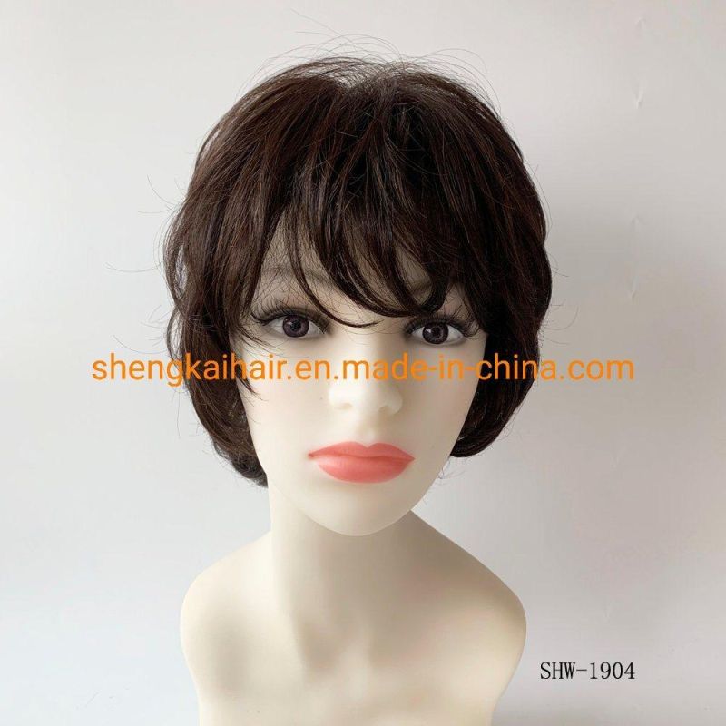 China Wholesale Pretty Human Hair Synthetic Hair Mix Natural Curly Artificial Hair Wigs 587