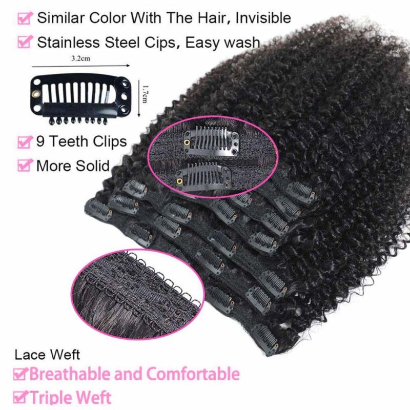 Kbeth Human Hair Extension Clip in for Sex Black Women 2021 Fashion Natural Black Afro Kinky Curly Clips in Human Hair Extensions 7PCS/Set120g