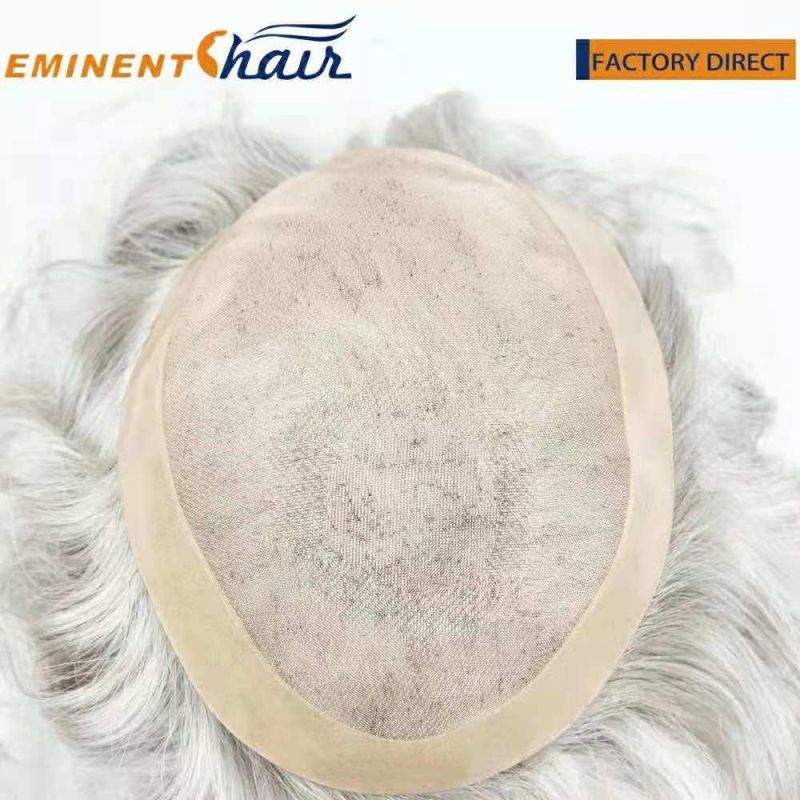 Wavy Grey Color Human Hair Super Fine Mono Hair Piece