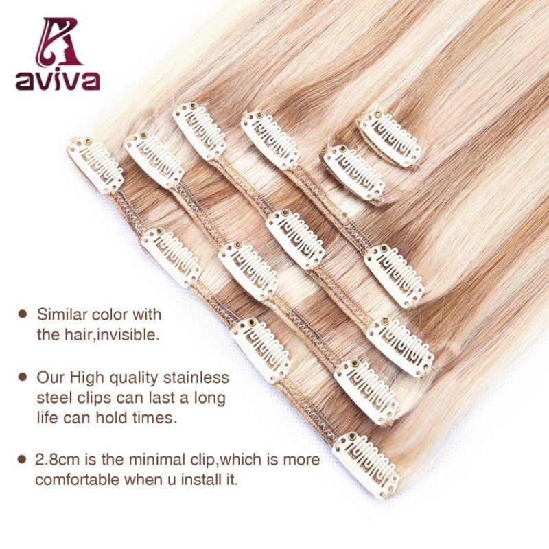 Aviva Virgin Hair Extension 18/613# 18inch 6PCS Clip on Hair Extension Remy Clip in Human Hair Extensions (AV-CH006-613-18)