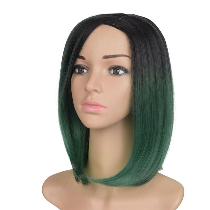 Middle Part Short Ombre Black Dark Blonde Color Bob Wig with Lace Front Brazilian Human Hair Wigs for Women 12 Inches