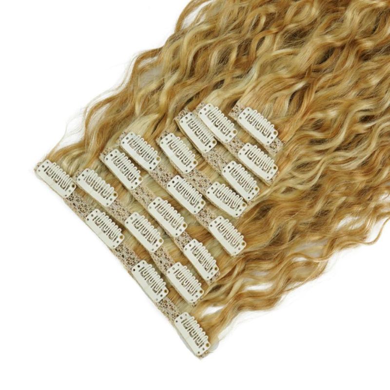 Water Wave Clip in Hair Extensions Machine Made Remy Brazilian Human Hair Head Set Clip in 8/613 27/613 20 Inches