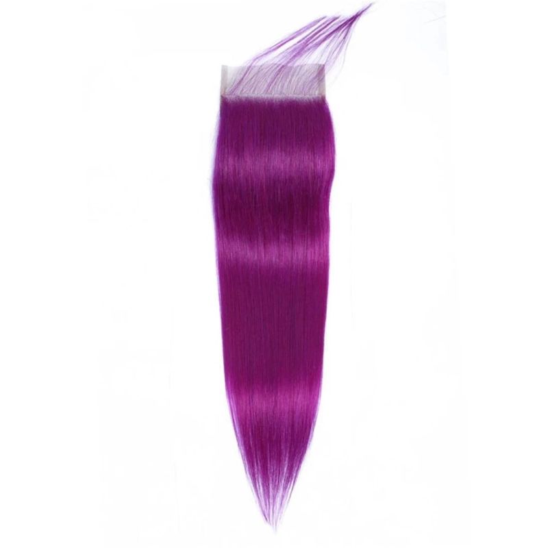 Peruvian Straight Hair Purple Bundles with Closure Colored Human Hair 4*4 Lace Closure with Bundles Remy Hair Extensions