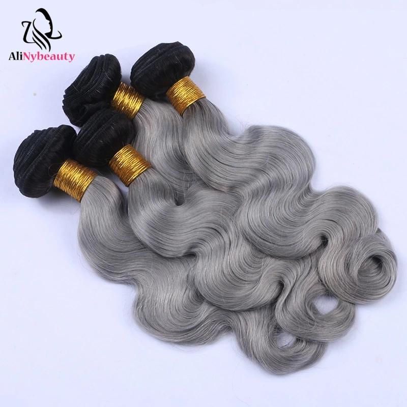 100% Human Hair Weaving Wholesale Body Wave 1b/Grey Hair