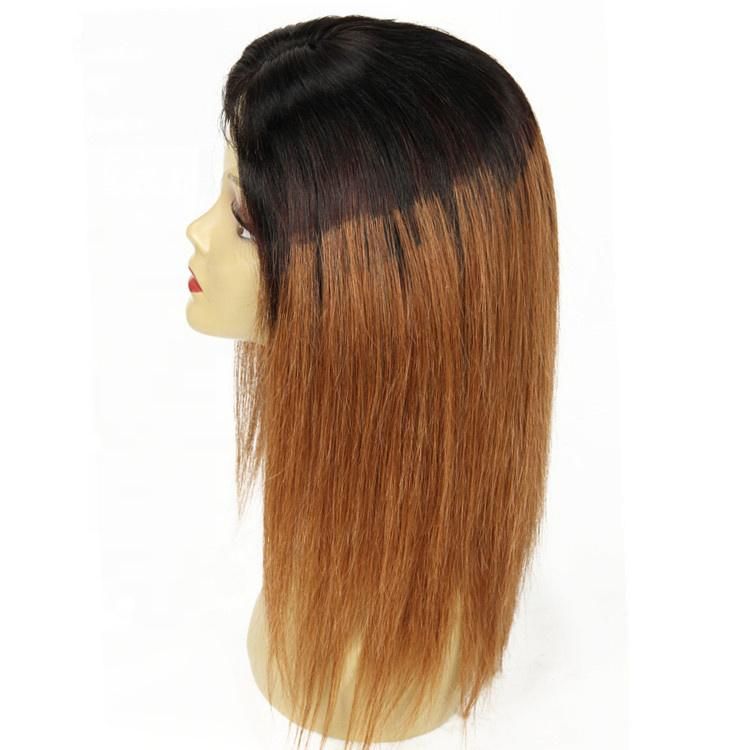 Ombre Lacewig #1bt30 Black Blonde Human Hair Frontal Lace Wig Free Parting Silky Straight Indian Jewish Wig