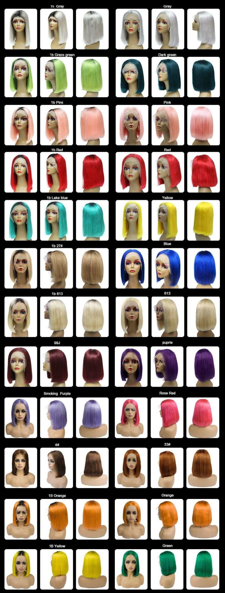 100% Brazilian Human Hair 1b/99j Bob Lace Wig Natural Straight