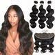 100% Pure Unprocessed Indian Virgin Human Hair Weaving Deep Wave Bundles Deals with Frontal Silk Base Lace Top Closure