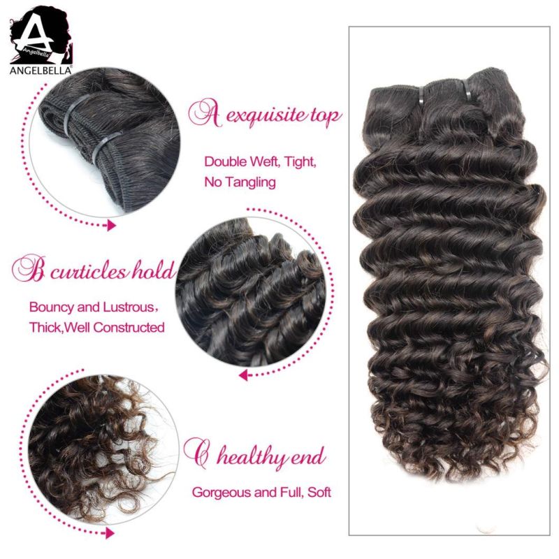 Angelbella Brazilian Natural Black Color Virgin Human Hair Deep Curl Hair Weft Bundles