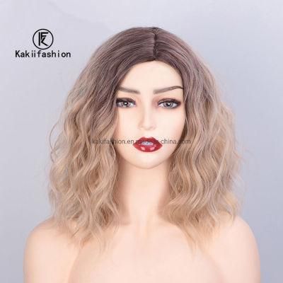 Kakiifashion Hair Hotselling Vendor Wholesale Curly Water Wave Body Wave Ombre Brown Bob for Black Women Synthetic Hair Wigs