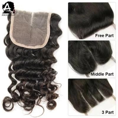 Angelbella 130% Density Lace Closures Raw Malaysian Human Hair 4X4 Closure