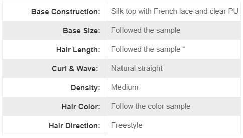 Custom Ladies Wig PU and Lace Base Real Human Hair Silk Top Hairpiece
