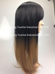 Mixed Color (Black &amp; Blond) Straght Synthetic Hair Wig for Woman/ Human Hair Feeling