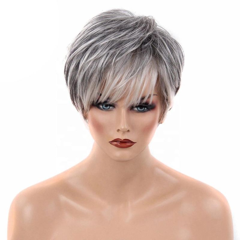 Kbeth Old Women Short Straight Human Hair Wigs Wholesale Fashion 14 Inch Machine Made Cheap Price White Color Wig Vendor