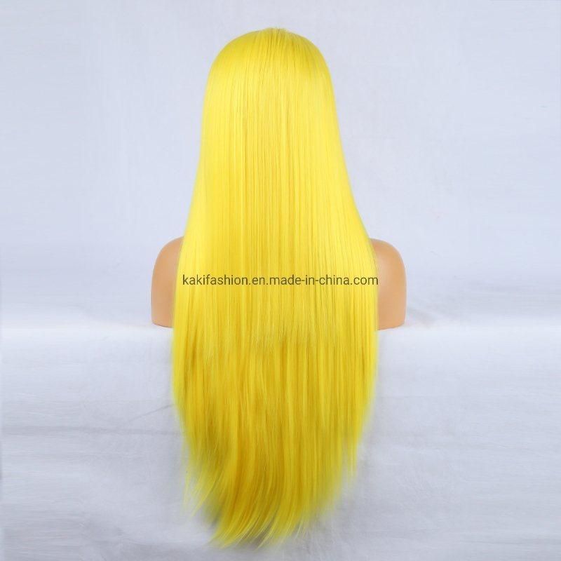 European Cheap Ladies Heat Resistant Synthetic Raw Hair Yellow Straight Wigs