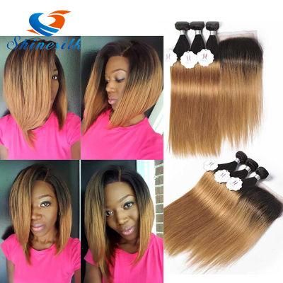 Straight Ombre Brazilian Hair with Closure 3 Blonde Bundles with Closure Brazilian Straight Virgin Hair with Closure Ombre