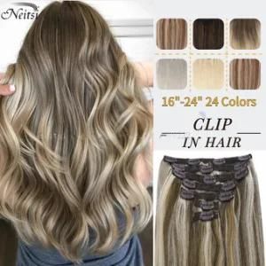 Clip in Human Hair Extensions Black 20inch Real Hair Clip in Extensions Color 1b# off Black Real Hair Extensions 100gram 7PCS