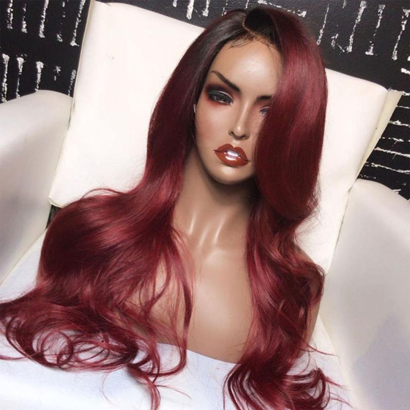 Body Wave 13X4 Lace Front Human Hair Wig for Women 150% Density Virgin Hair Wig Ombre Red