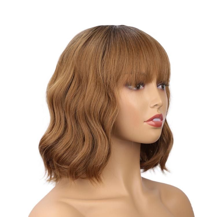 Wholesale Short Brown Body Wave for Black Women Synthetic Soft Bob Wig with Bang