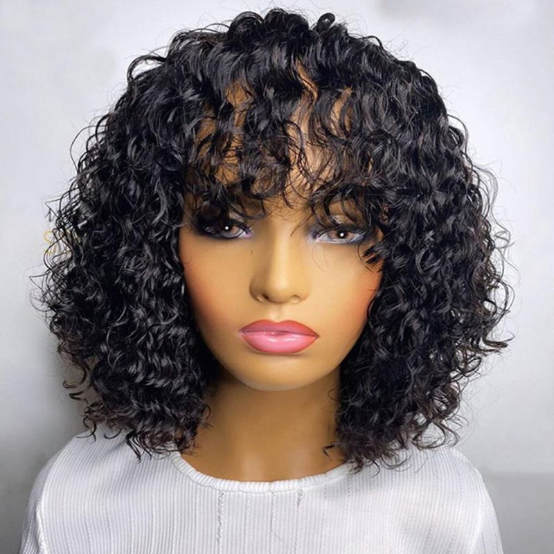 Kbeth 150% 200% Density Brazilian Perruque Glueless Nonlace Machine Made with Bang Water Wave 100% Human Hair Wigs, Main Picture 14" Wholesale