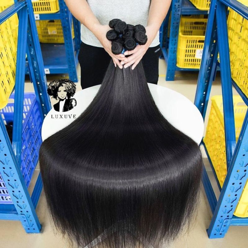 Luxuve Cheap 30 40 Inch Unprocessed Malaysian Human Cuticle Aligned Remy Hair Extension Double Weft Hair Bundles Silky Straight