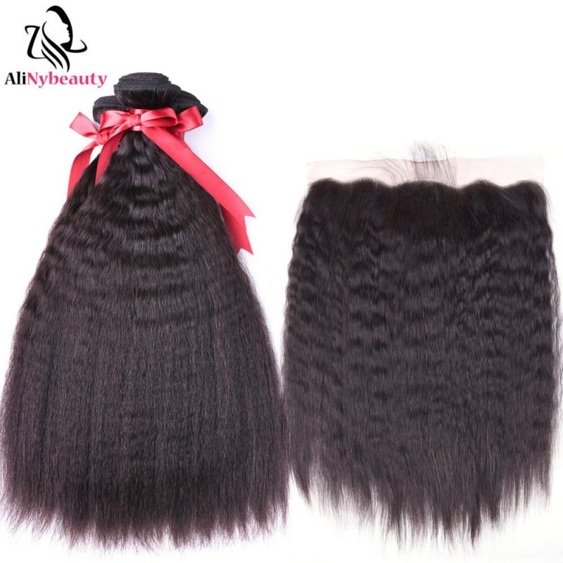 No Chemical Virgin Human Cuticle Aligned Kinky Straight Hair with Lace Frontal Closure
