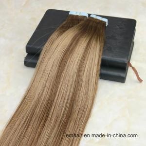 Remy Tape in Human Hair Extensions Ombre Balayage #4 Brown to #27 Honey Blonde Color Seamless PU Hair Extensions