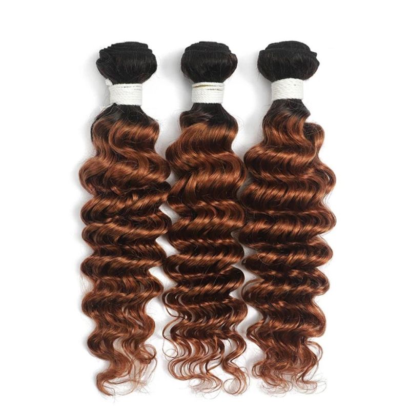 Deep Wave Human Hair Bundles Ombre Brown Blonde Brazilian Hair Weave Bundles Two Tone Non-Remy Hair Extension