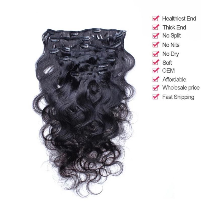 Body Wave Clip in Hair Extensions Remy Human Hair for Women Brazilian Hair Bundle Clip Ins Natural Black 22 Inches
