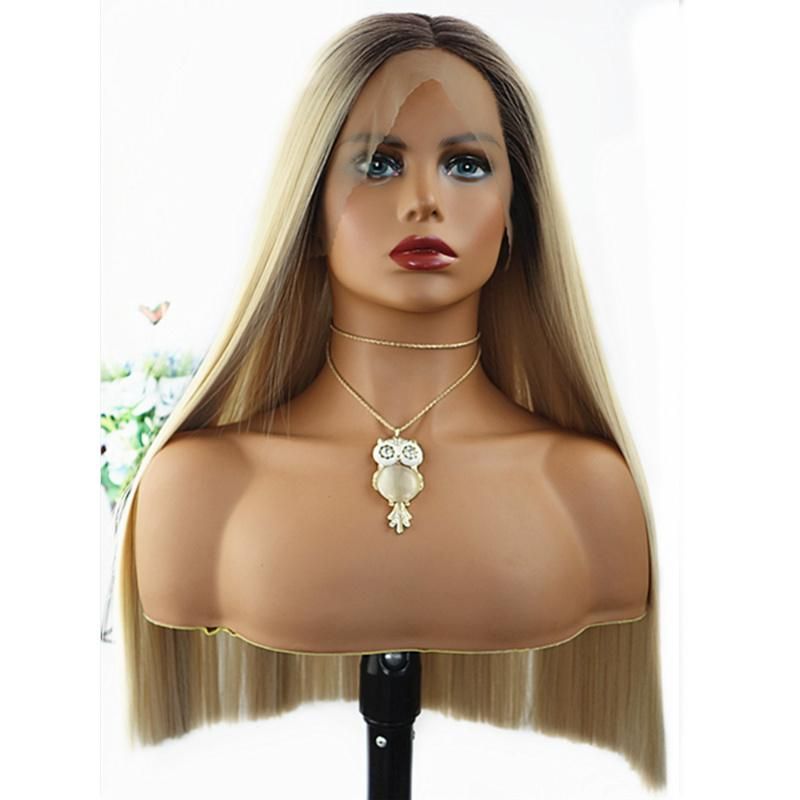 Golden Colored European Quality Lace Front Wigs with Straight Wave Cheap Synthetic Wigs for Women