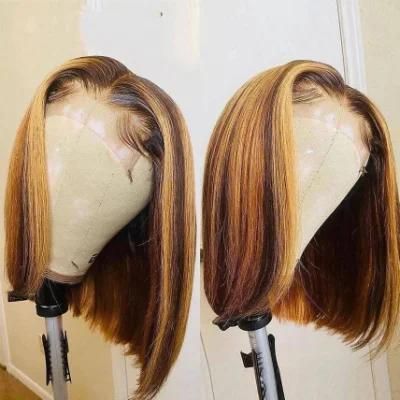 Highlight Glueless Bob Wig Straight 4/27 Ombre Brazilian Brown Blonde 4&times; 1 Lace Front Human Hair Wigs