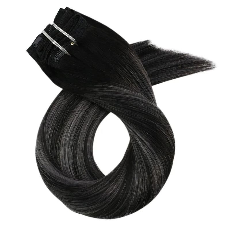 Clip in Hair Extensions 10-24 Inch Machine Remy Human Hair Brazilian Doule Weft Full Head Set Straight 7PCS 100g (10Inch Color 1B-Silver-1B)